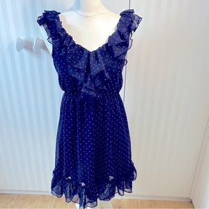 Eunishop blue pink hearts ruffled lined dress Size S